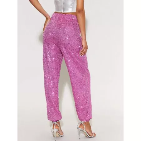 BAE Pantalones jogger de talle alto con lentejuelas