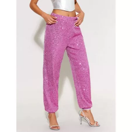 BAE Pantalones jogger de talle alto con lentejuelas