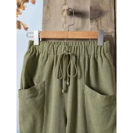 Pantalones con nudo de cintura elástica con parche de bolsillo