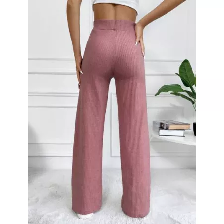 Pantalones unicolor de cintura elástica tejido de canalé