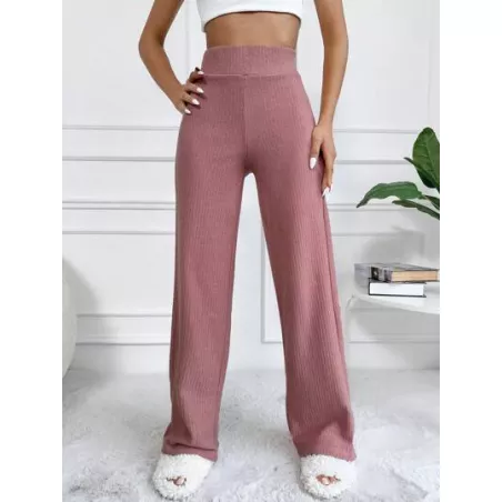 Pantalones unicolor de cintura elástica tejido de canalé