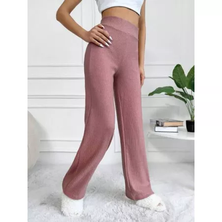 Pantalones unicolor de cintura elástica tejido de canalé