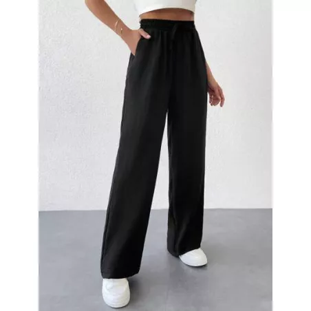 Pantalones de pierna ancha de cintura con cordón con bolsillo oblicuo