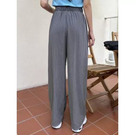 Pantalones rectos unicolor de cintura elástica