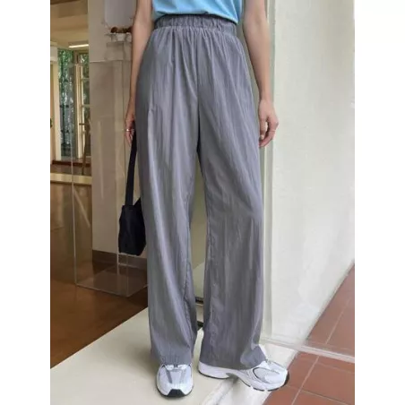 Pantalones rectos unicolor de cintura elástica