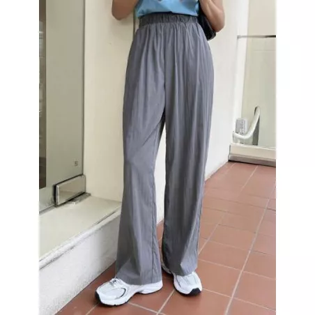 Pantalones rectos unicolor de cintura elástica