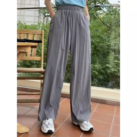 Pantalones rectos unicolor de cintura elástica