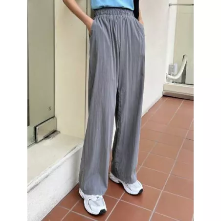 Pantalones rectos unicolor de cintura elástica