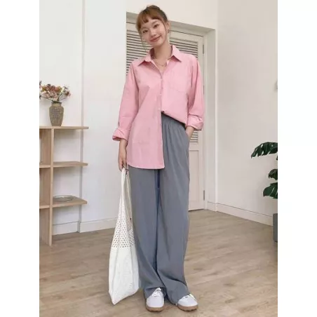 Pantalones rectos unicolor de cintura elástica