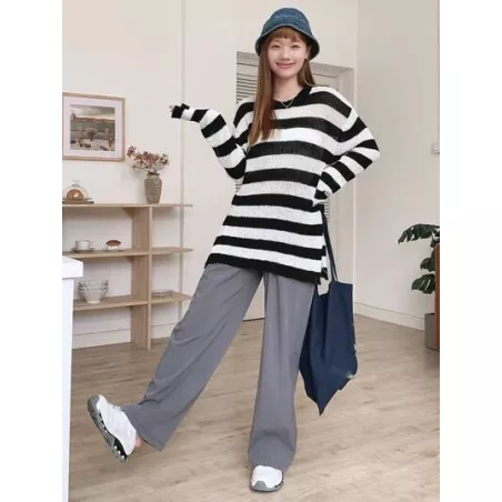 Pantalones rectos unicolor de cintura elástica