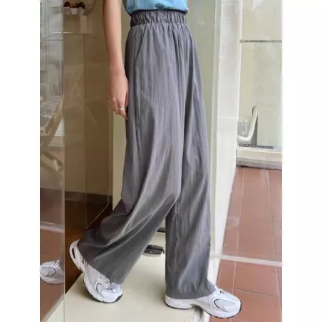 Pantalones rectos unicolor de cintura elástica