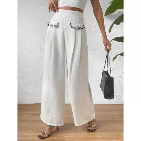 SHEIN Privé Pantalones de pierna ancha de talle alto con diseño de solapa