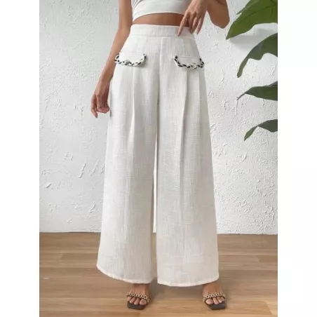 SHEIN Privé Pantalones de pierna ancha de talle alto con diseño de solapa