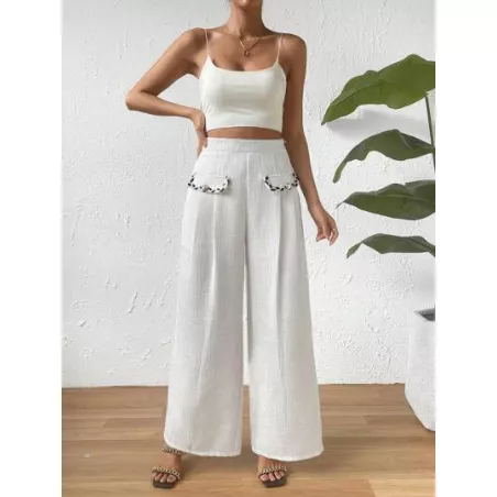 SHEIN Privé Pantalones de pierna ancha de talle alto con diseño de solapa