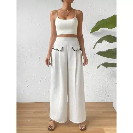 SHEIN Privé Pantalones de pierna ancha de talle alto con diseño de solapa