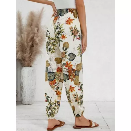 SHEIN VCAY  Tropical Print Elastic Waist Pants