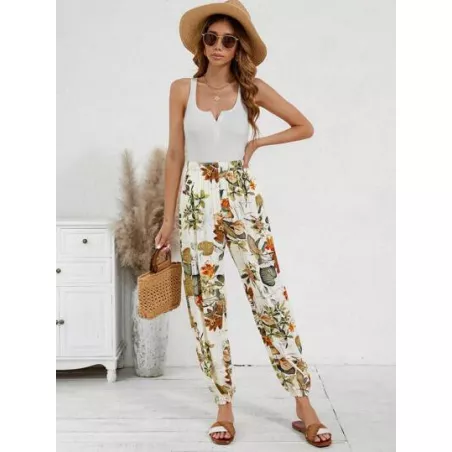 SHEIN VCAY  Tropical Print Elastic Waist Pants