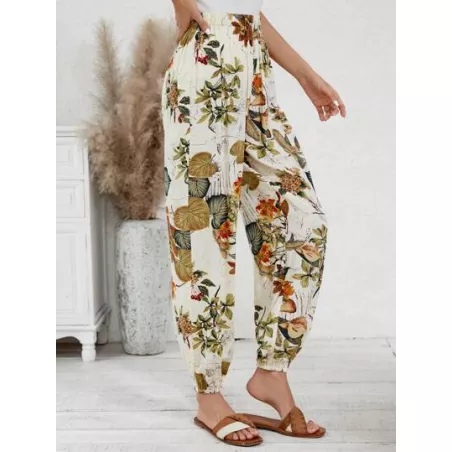 SHEIN VCAY  Tropical Print Elastic Waist Pants