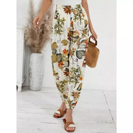 SHEIN VCAY  Tropical Print Elastic Waist Pants