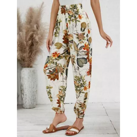 SHEIN VCAY  Tropical Print Elastic Waist Pants