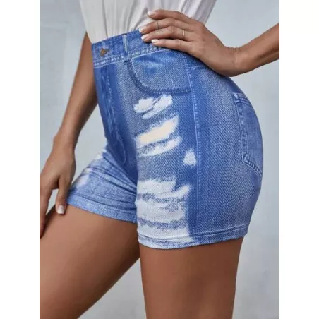 LUNE Shorts biker efecto denim con estampado