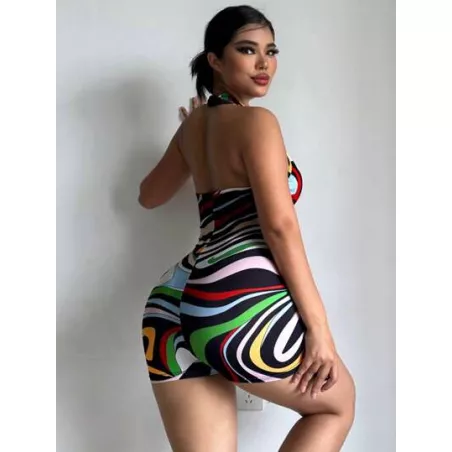 Mono unitard con estampado de cuello halter de espalda abierta