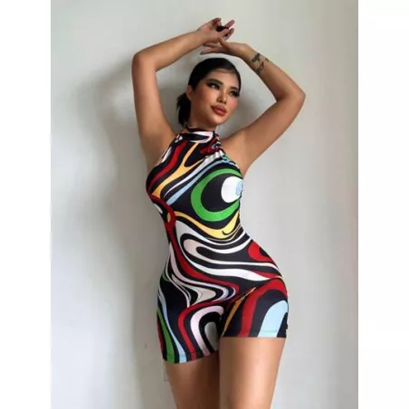 Mono unitard con estampado de cuello halter de espalda abierta