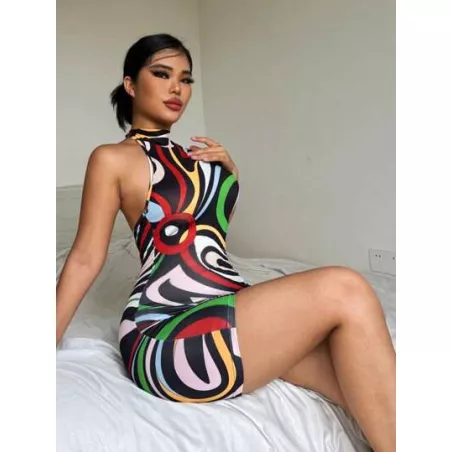 Mono unitard con estampado de cuello halter de espalda abierta