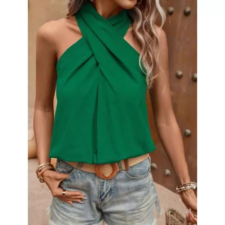 Clasi Blusa unicolor con tira cruzada de cuello halter