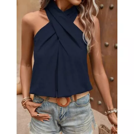 Clasi Blusa unicolor con tira cruzada de cuello halter