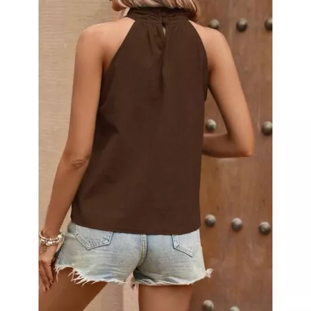 Clasi Blusa unicolor con tira cruzada de cuello halter