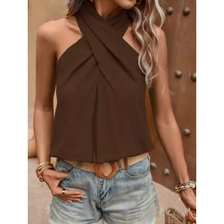 Clasi Blusa unicolor con tira cruzada de cuello halter