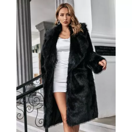 SHEIN Privé Abrigo con doble bolsillo de cuello con solapa de peluche