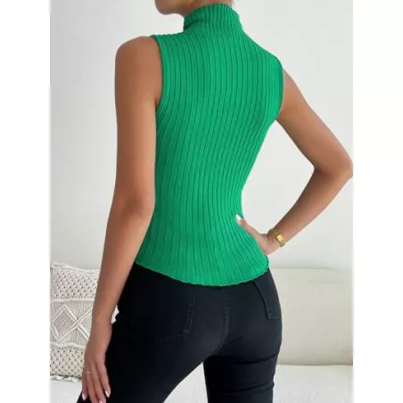 Top de cuello alto tejido de canalé