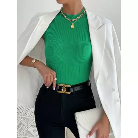 Top de cuello alto tejido de canalé