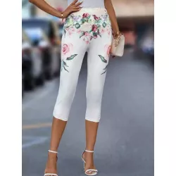 Leggings para Mujer Abertura Anilla Fruncido Floral Casual