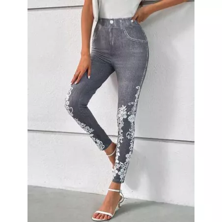 Leggings para Mujer Floral Estampado Imitación Vaquero Casual