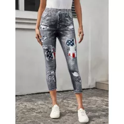 LUNE Leggings de talle alto efecto denim con estampado