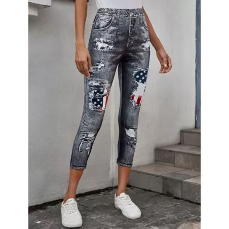 LUNE Leggings de talle alto efecto denim con estampado