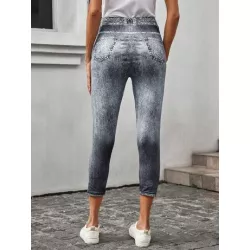 LUNE Leggings de talle alto efecto denim con estampado