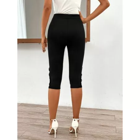 SHEIN Clasi Leggings unicolor con encaje en contraste capri