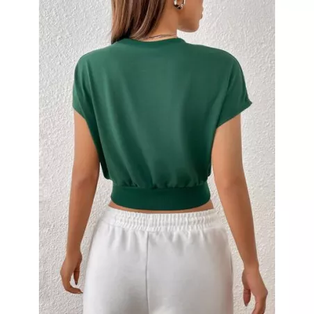 Sudadera crop con estampado de letra de manga murciélago