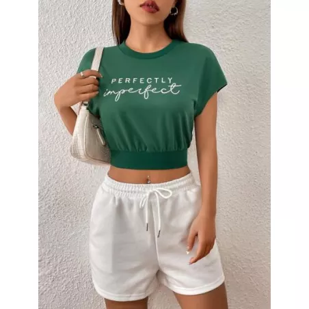 Sudadera crop con estampado de letra de manga murciélago