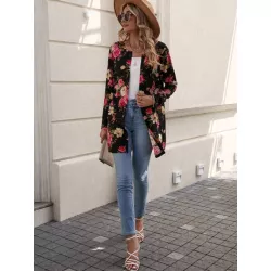 SHEIN LUNE Abrigo con estampado floral con parte delantera abierta