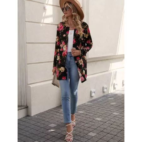 SHEIN LUNE Abrigo con estampado floral con parte delantera abierta