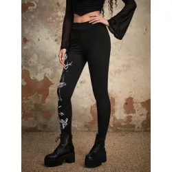 Goth Leggings de cráneo & ojo con estampado