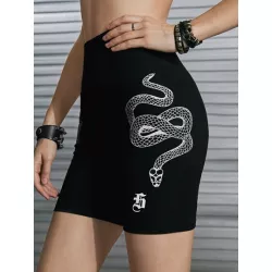 Street Life Shorts biker serpiente & con estampado de letra