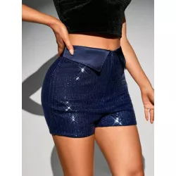 SHEIN BAE Shorts de cintura doblada con lentejuelas