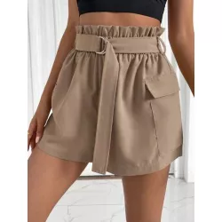 SHEIN Essnce Shorts de cintura con volante con bolsillo con solapa con cinturón cargo