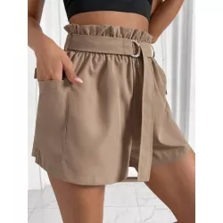 SHEIN Essnce Shorts de cintura con volante con bolsillo con solapa con cinturón cargo